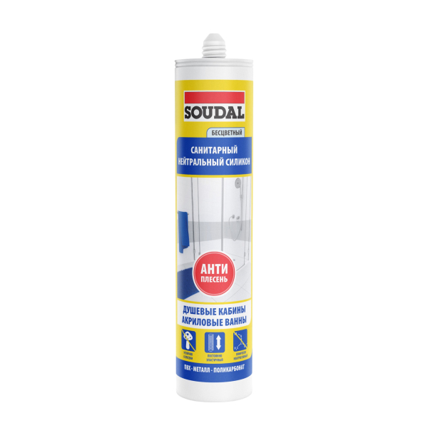Герметик Герметик силиконовый SOUDAL нейтральный санитарный белый 280мл SOUDAL 118312 - фото, характеристики, применение