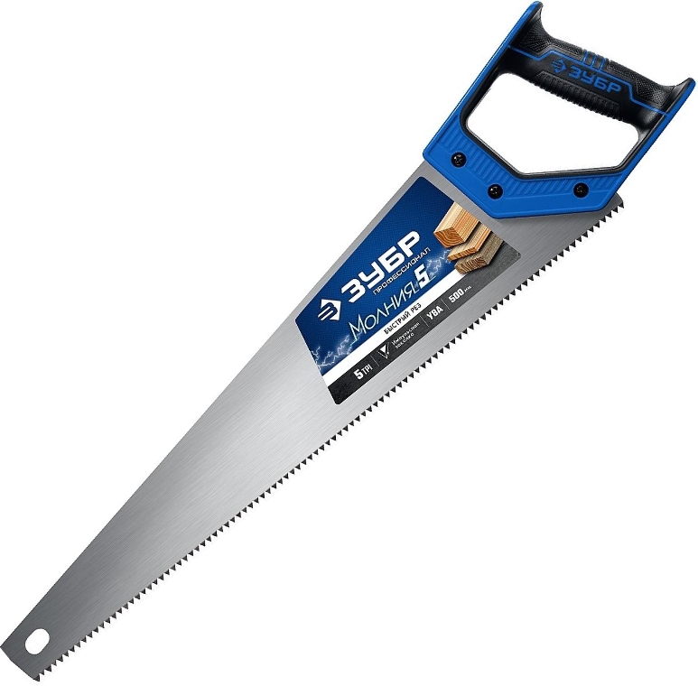 Ножовка по дереву ЗУБР МОЛНИЯ-5 500мм, 5TPI, прямой крупный зуб, быстрый рез поперек волокон