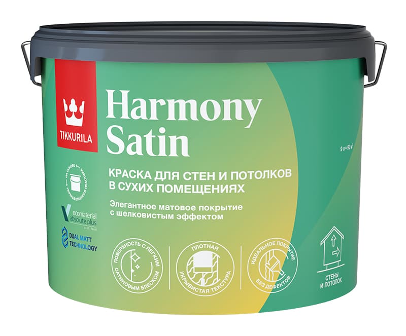 Краска интерьерная HARMONY SATIN Tikkurila A матовая 9л Tikkurila RU 700014037 - фото детальное
