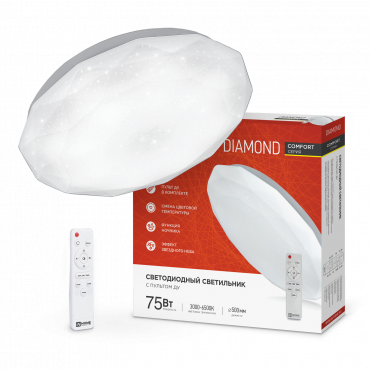 Светильник светодиодный IN HOME COMFORT DIAMOND 75Вт 230В 3000-6500K 6000Лм 500x90мм с пультом ДУ