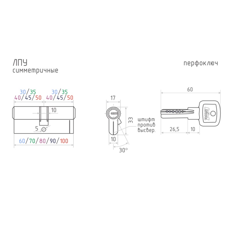 Цилиндровый механизм Нора-М ЛПУВ-70 (35-35) хром НОРА-М - детальное фото