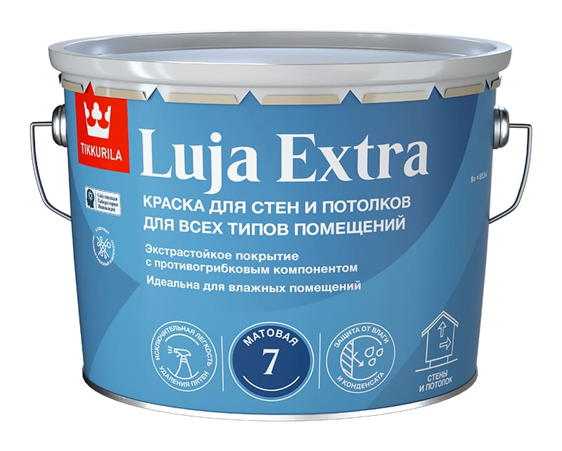 Краска экстра-стойкая интерьерная LUJA EXTRA Tikkurila A матовая 9л Tikkurila RU 700014019 - фото детальное