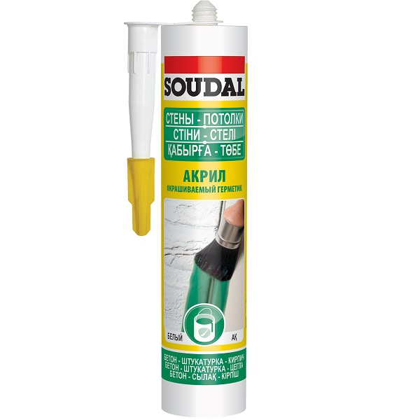 Герметик Герметик акриловый SOUDAL окрашиваемый белый 280мл SOUDAL 105877 - фото, характеристики, применение