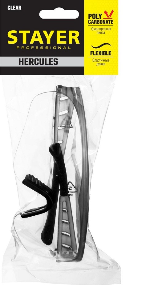 Очки защитные STAYER HERCULES открытого типа, мягкие двухкомпонентные дужки, прозрачные