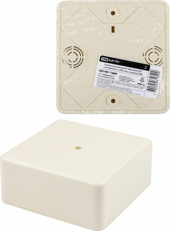 Коробка распаячная TDM КР 100х100х44 ОП, слоновая кость, IP40