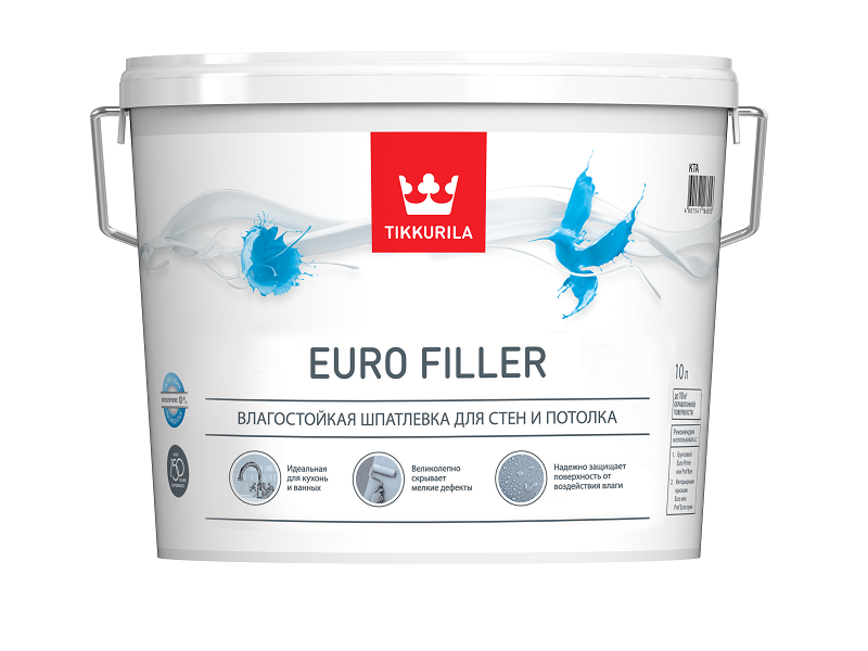 Шпатлевка влагостойкая TIKKURILA /TIKKIVALA EURO FILLER 10л (до +5, не замораживать)