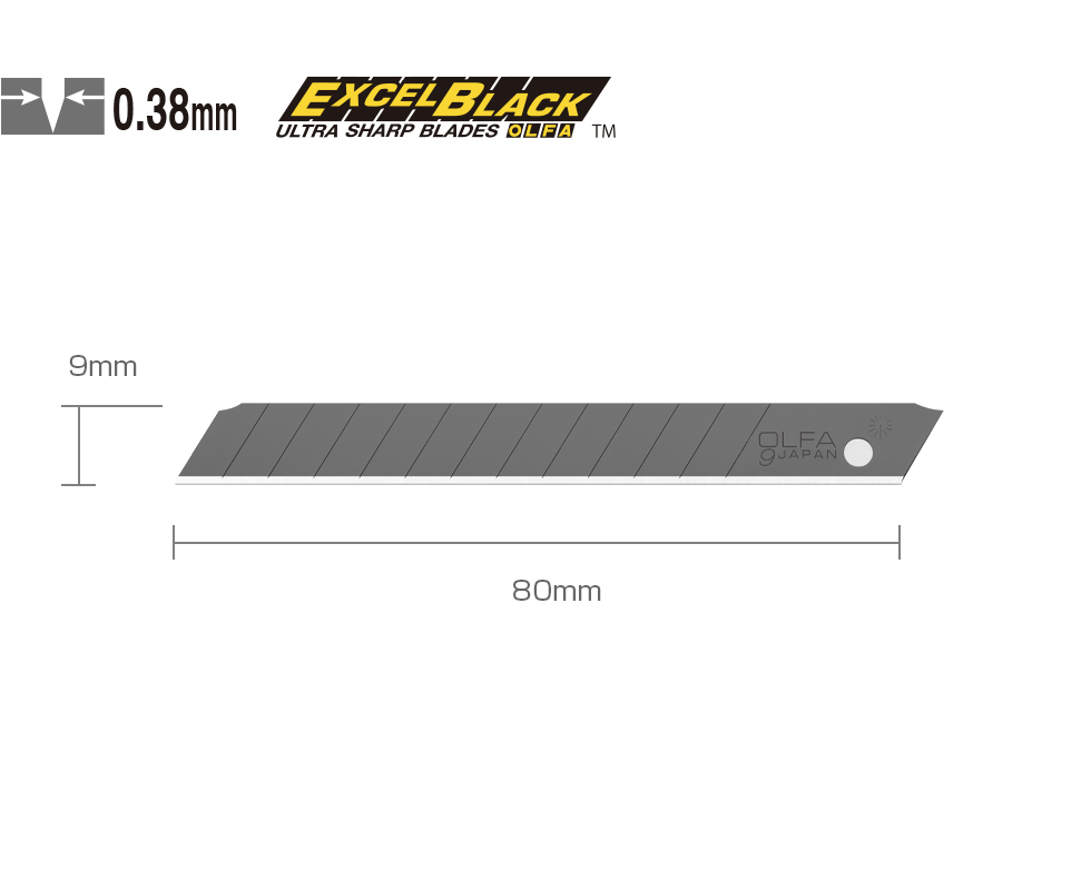 Лезвия сегментированные OLFA BLACK MAX 9х80х0,38мм, 13 сегментов, 10шт