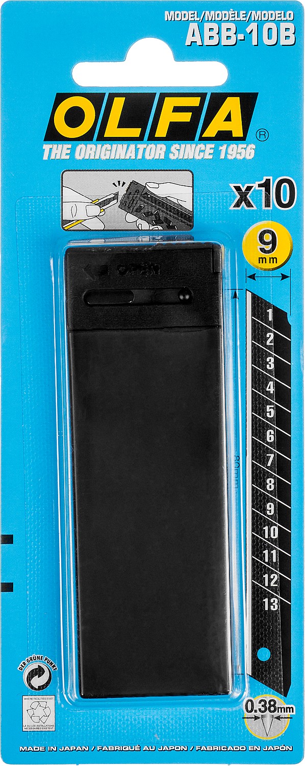 Лезвия сегментированные OLFA BLACK MAX 9х80х0,38мм, 13 сегментов, 10шт