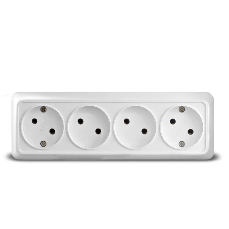 Розетка четырехместная "UNIVersal" серия "Олимп" без заземления о/у, 16А, 220В, белая (еврослот)