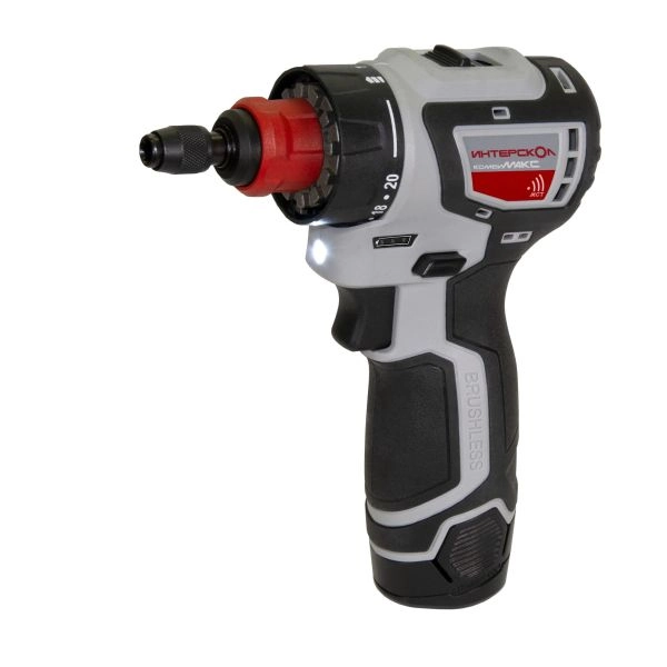 Бесщеточная аккумуляторная дрель-шуруповерт Интерскол ДА-10/12В Li-ion, КомбиМАКС 2 аккумулятора по 2Ач, сумка, 4 насадки