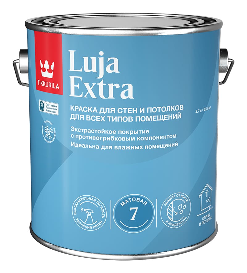 Краска экстра-стойкая интерьерная LUJA EXTRA Tikkurila A матовая 2,7л Tikkurila RU 700014018 - фото детальное