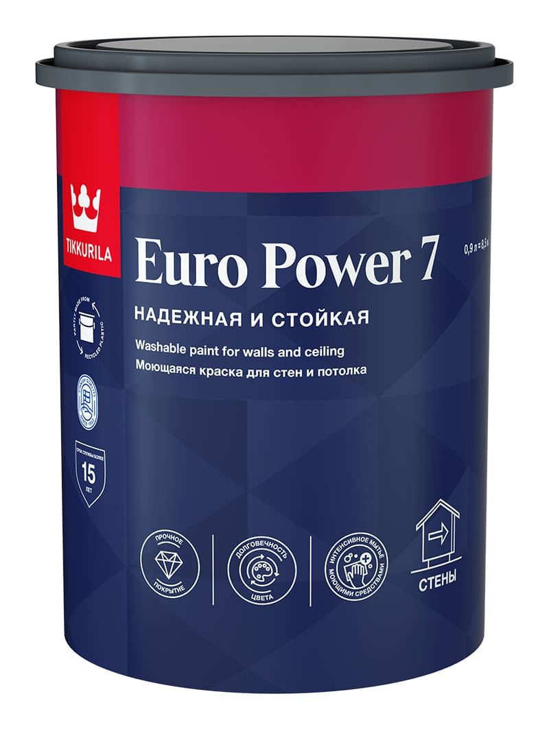 Краска интерьерная стойкая к мытью EURO POWER 7 Tikkurila C матовая 0,9л Tikkurila RU 700001122 - фото детальное