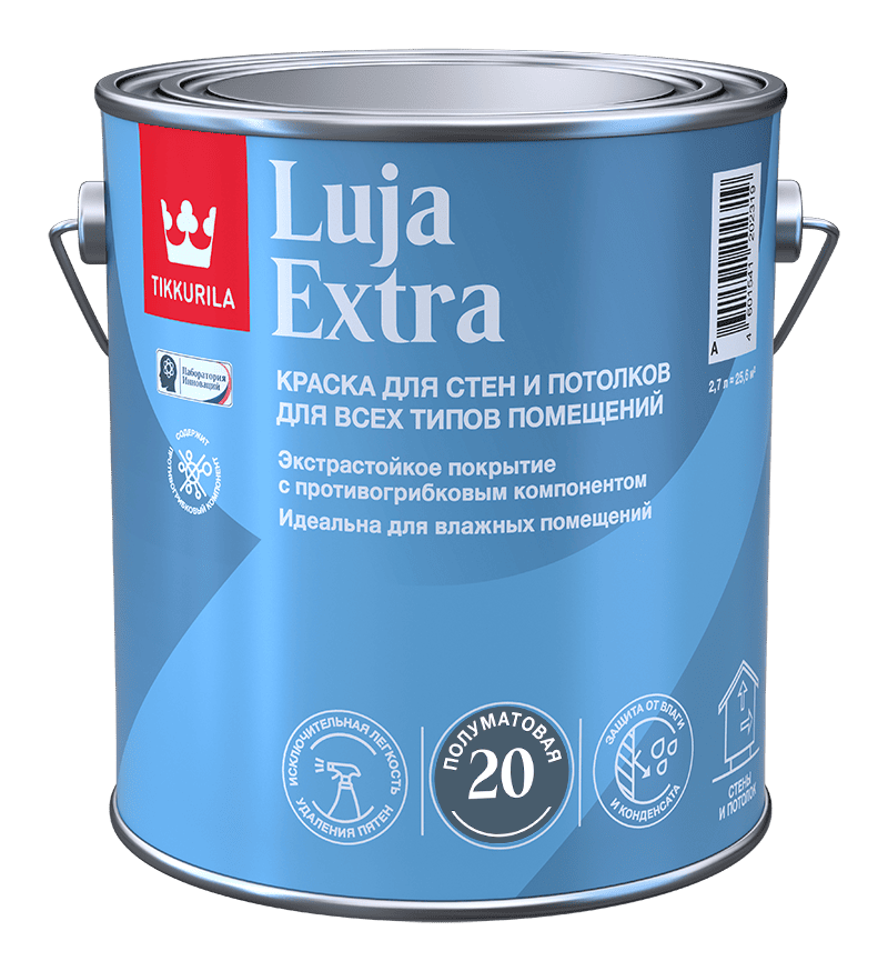 Краска экстра-стойкая интерьерная LUJA EXTRA Tikkurila A полуматовая 2,7л Tikkurila RU 700014024 - фото детальное