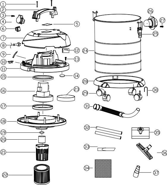 Пылесос RedVerg RD-VC1200S-20S (1200 Вт, 20л)