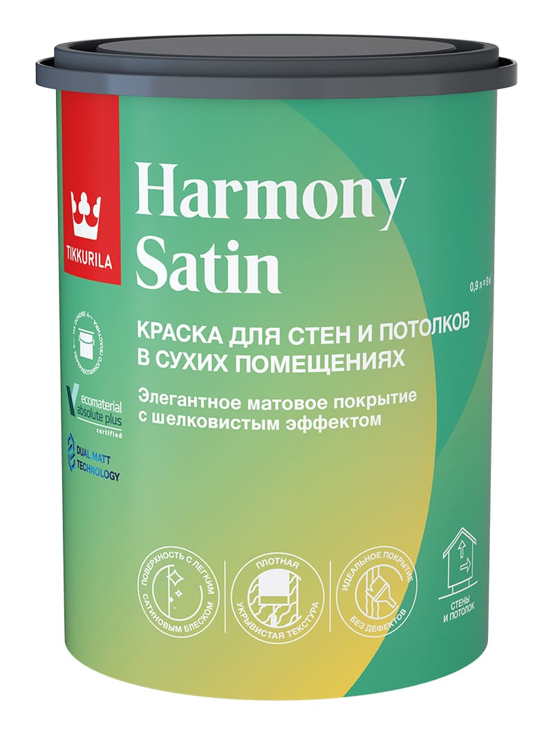 Краска интерьерная HARMONY SATIN Tikkurila A матовая 0,9л Tikkurila RU 700014035 - фото детальное