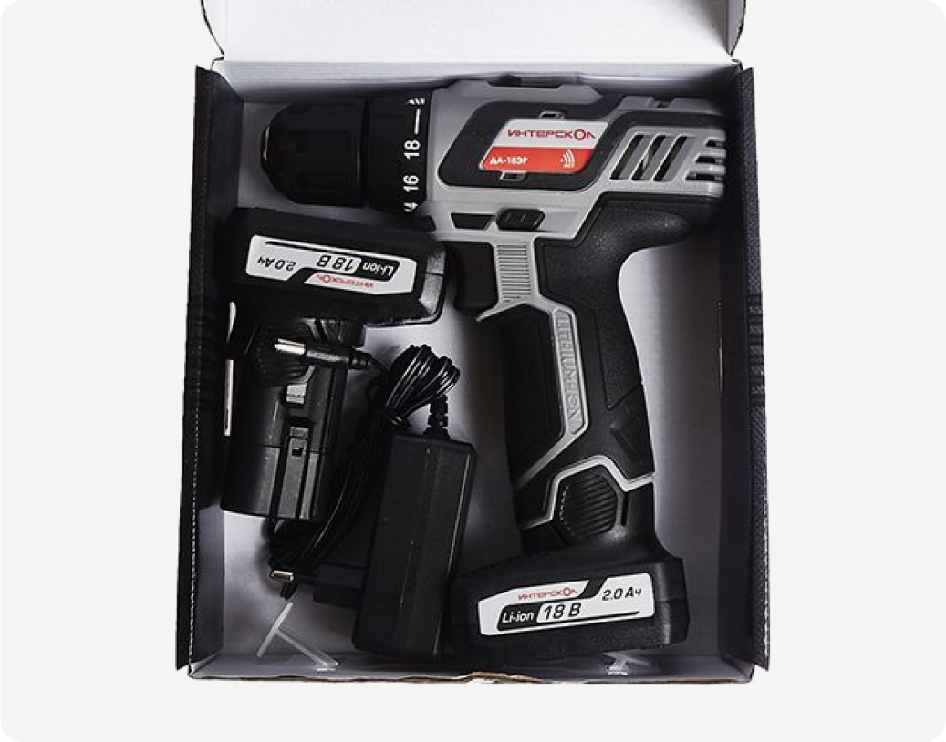 Аккумуляторная дрель-шуруповерт ИНТЕРСКОЛ ДА-18ЭР, 18 В, 1400 об/мин, с 2 аккумуляторами 2 Li-ion + подарок USB адаптер з/у в коробке Интерскол 436.2.2.15 фото, характеристики, цена