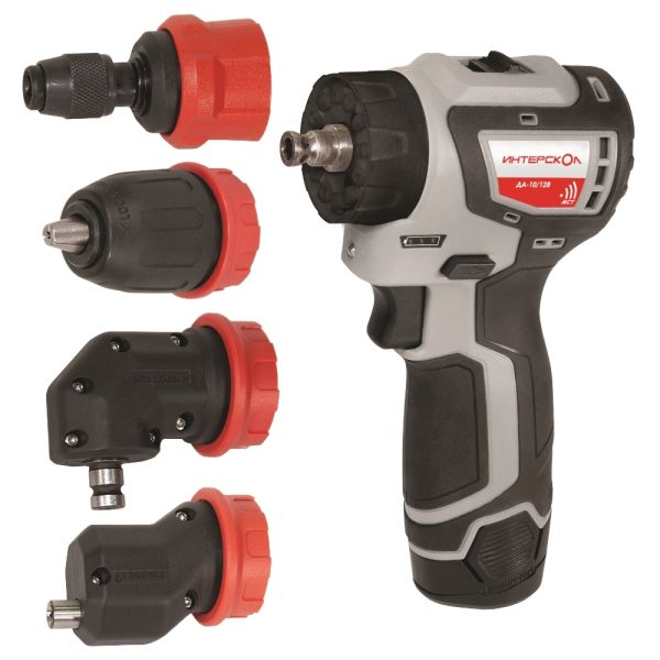 Бесщеточная аккумуляторная дрель-шуруповерт Интерскол ДА-10/12В Li-ion, КомбиМАКС 2 аккумулятора по 2Ач, сумка, 4 насадки