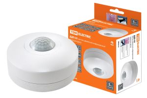 Датчик движения потолочный TDM ДДП-03 1200Вт, 10-900с, 6м , 3+Лк, 120(сбоку)+360(сверху)гр IP33