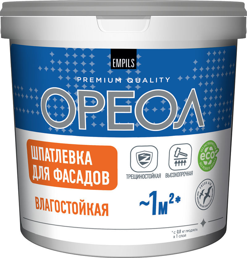 Шпатлевка для фасадов влагостойкая ВДПА для наружных работ "ОРЕОЛ" 1.5 кг