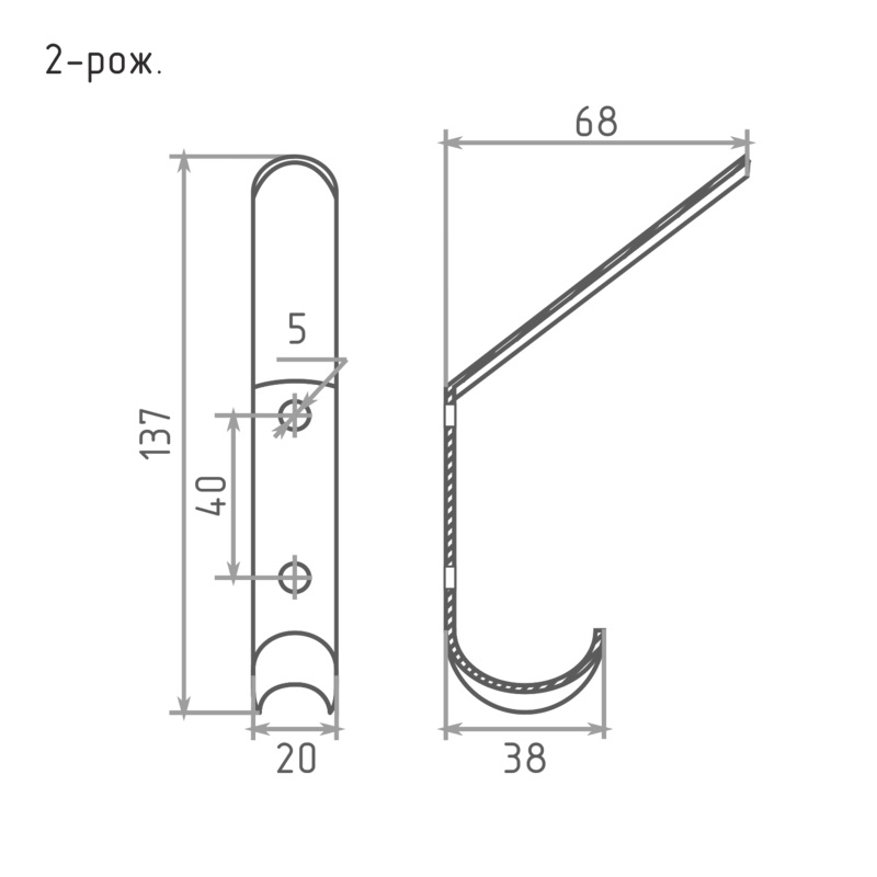 Крючок 2-х рожковый Нора-М золото