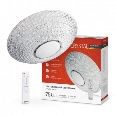 Светильник светодиодный IN HOME COMFORT CRYSTAL 75Вт 230В 3000-6500K 6000Лм 505x125мм с пультом ДУ