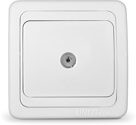 Розетка телевизионная одноместная "UNIVersal" серия "Валери", с/у, тупиковая, 75Ом, ч/д 4-2400Мгц, белая (еврослот)