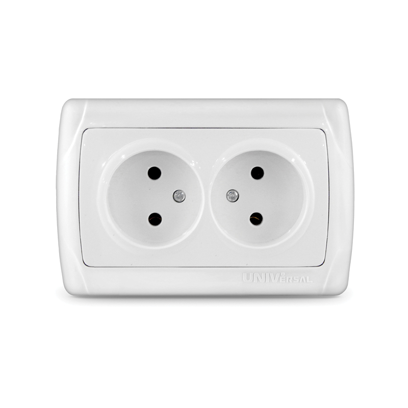 Розетка двухместная "UNIVersal" серия "Маргарита" без заземления с/у, 16А, 220В, белая (еврослот)