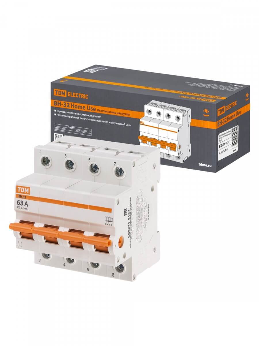 Выключатель нагрузки (мини-рубильник) TDM Home Use ВН-32 4P 63A