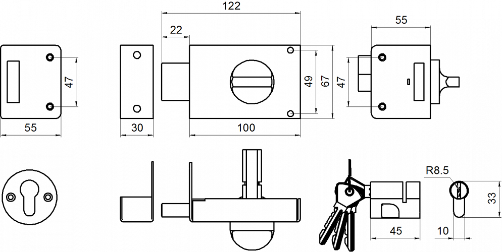Замок накладной Омега ЗН1 серебро Омега - детальное фото