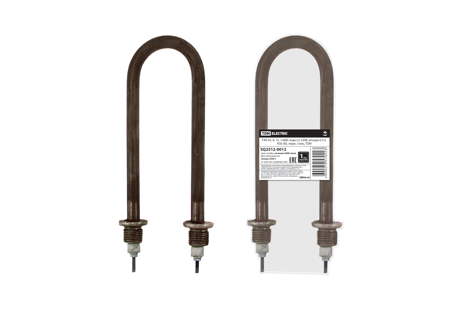 ТЭН-45 TDM А, 12, 1,0кВт, вода (J), 220В, штуцер G1/2, R30, ф2, нержавеющая сталь