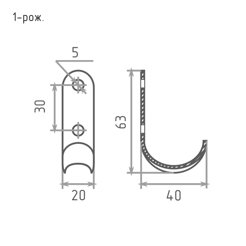 Крючок 1 рожковый Нора-М старая медь