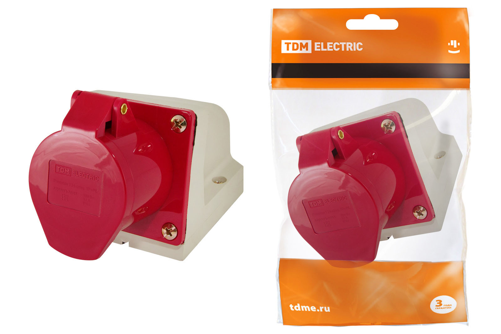 Розетка TDM 124 стационарная 3Р+РЕ 32А 380В IP44