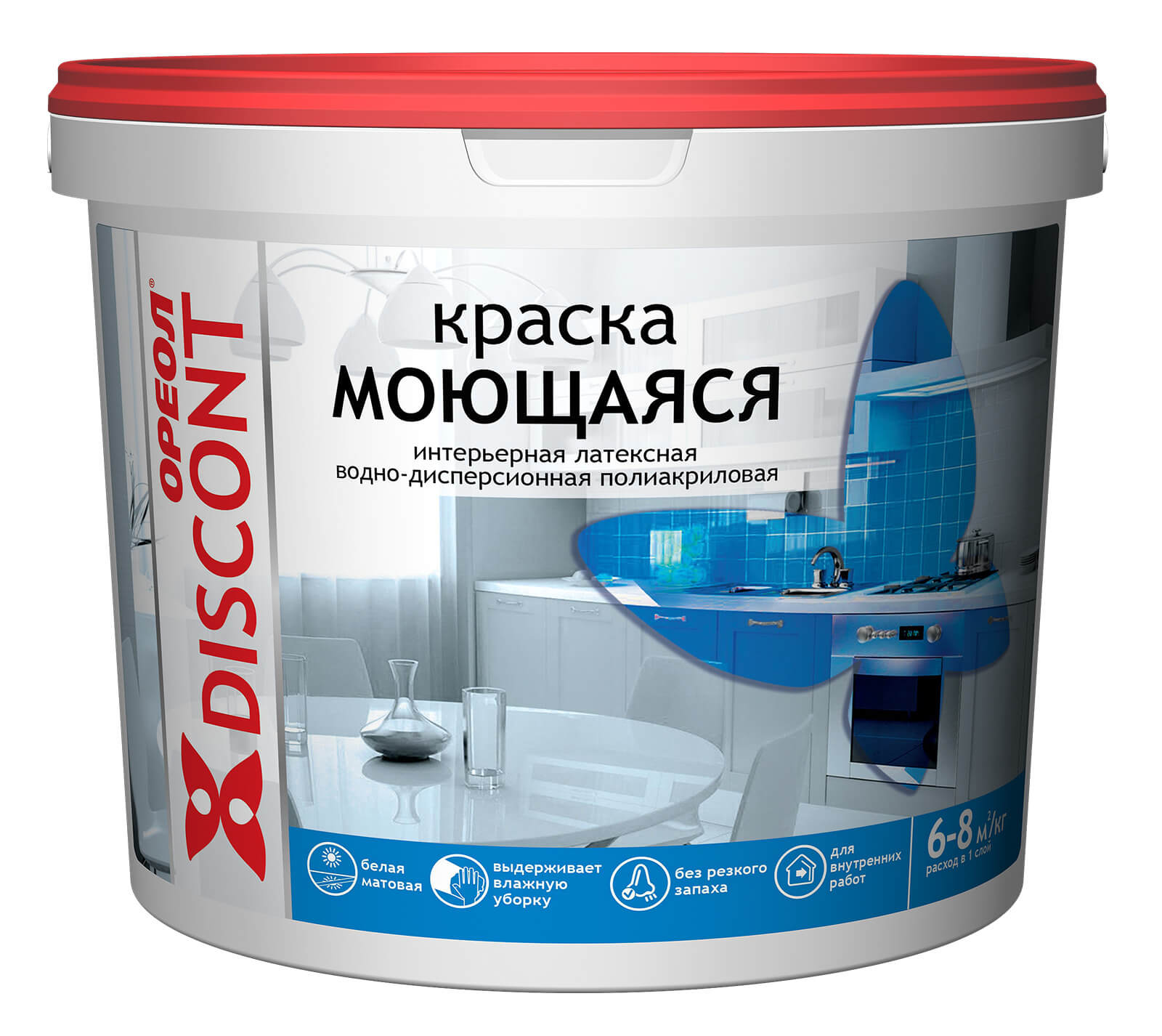 Краска интерьерная моющаяся водно-дисперсионная полиакриловая белая матовая "ОРЕОЛ ДИСКОНТ" 3 кг EMPILS 5420 - фото детальное