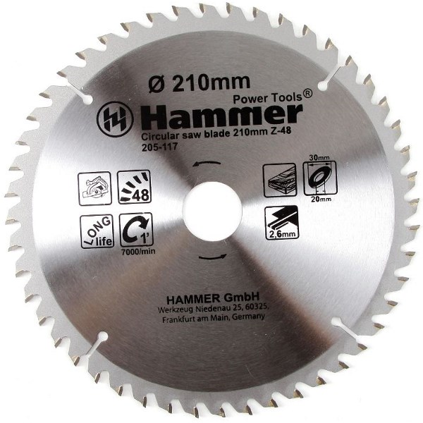 Диск пильный Hammer Flex 205-117 CSB WD 210ммх48х30/20мм по дереву