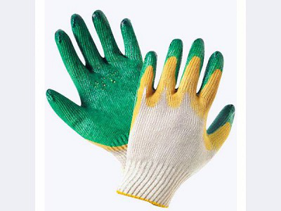 Перчатки х/б с двойным латексным покрытием (зеленые)