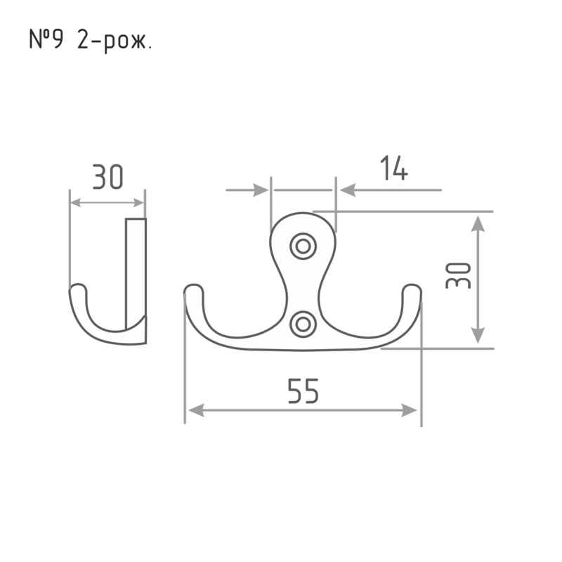 Крючок-вешалка Нора-М №9 2-х рожковый (старая бронза)