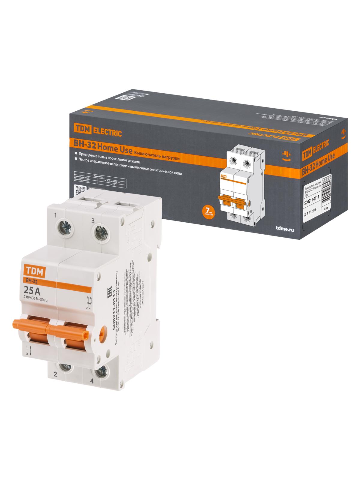Выключатель нагрузки (мини-рубильник) TDM Home Use ВН-32 2P 25A