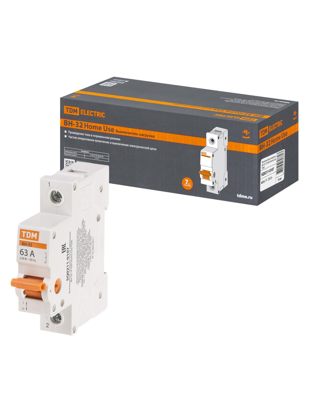 Выключатель нагрузки (мини-рубильник) TDM Home Use ВН-32 1P 63A