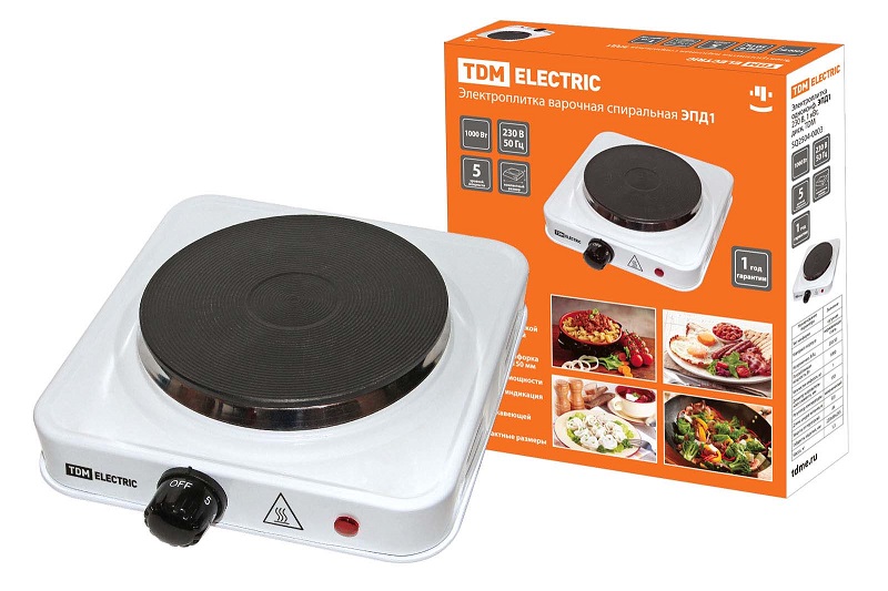 Электроплитка одноконфорочная TDM ЭПД1 230 В, 1 кВт, диск, белая,