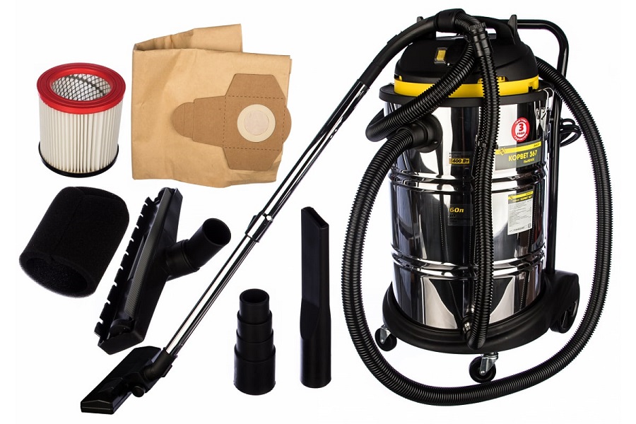 Пылесос Корвет 367 влажная и сухая уборка, розетка для электроинструмента