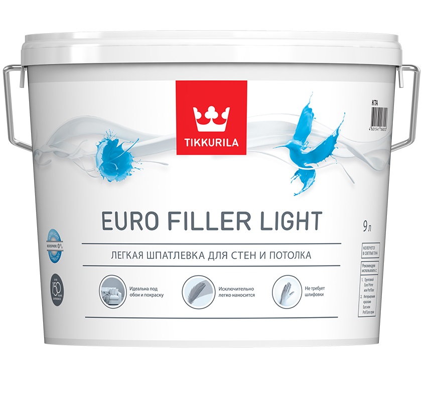 Шпатлевка легкая EURO FILLER LIGHT KTA TIKKURILA 9л (от +5, не замораживать)