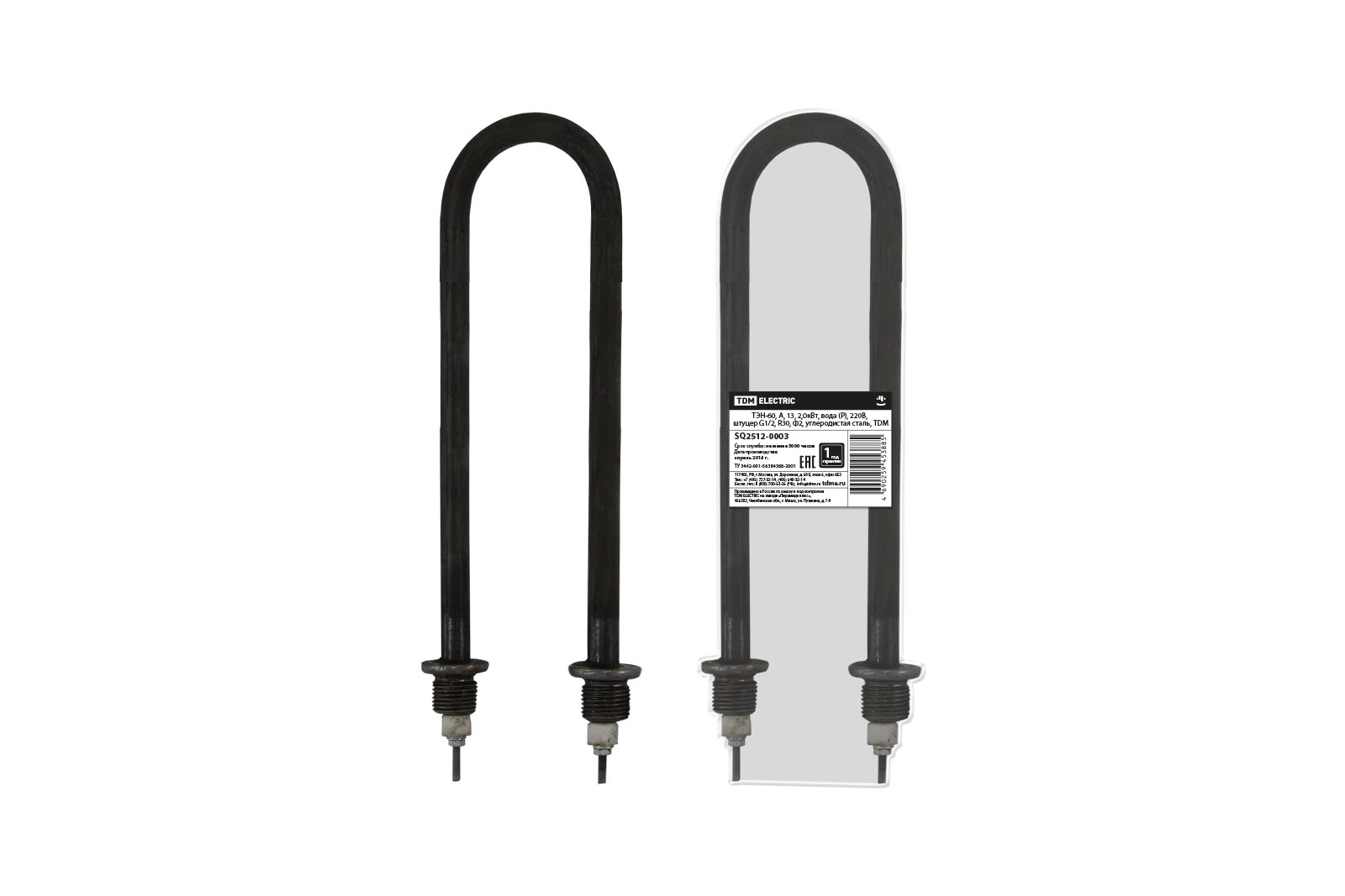 ТЭН-60 TDM А, 13, 2,0кВт, вода (P), 220В, штуцер G1/2, R30, ф2, углеродистая сталь