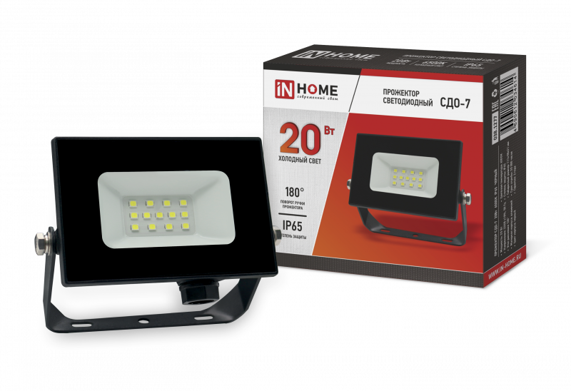 Прожектор светодиодный IN HOME СДО-7 20Вт 230В 6500К IP65 черный