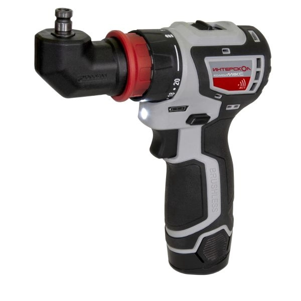 Бесщеточная аккумуляторная дрель-шуруповерт Интерскол ДА-10/12В Li-ion, КомбиМАКС 2 аккумулятора по 2Ач, сумка, 4 насадки