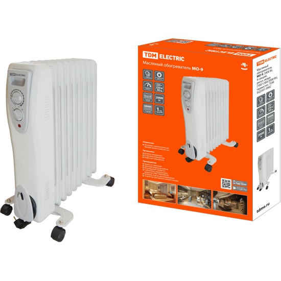 Масляный обогреватель TDM МО-9, 2000 Вт, 9 секций, регулировка мощности (700/1300/2000 Вт) термостат